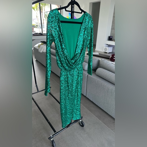 ASOS green Sequin Long Sleeve Dress - Picture 3 of 6
